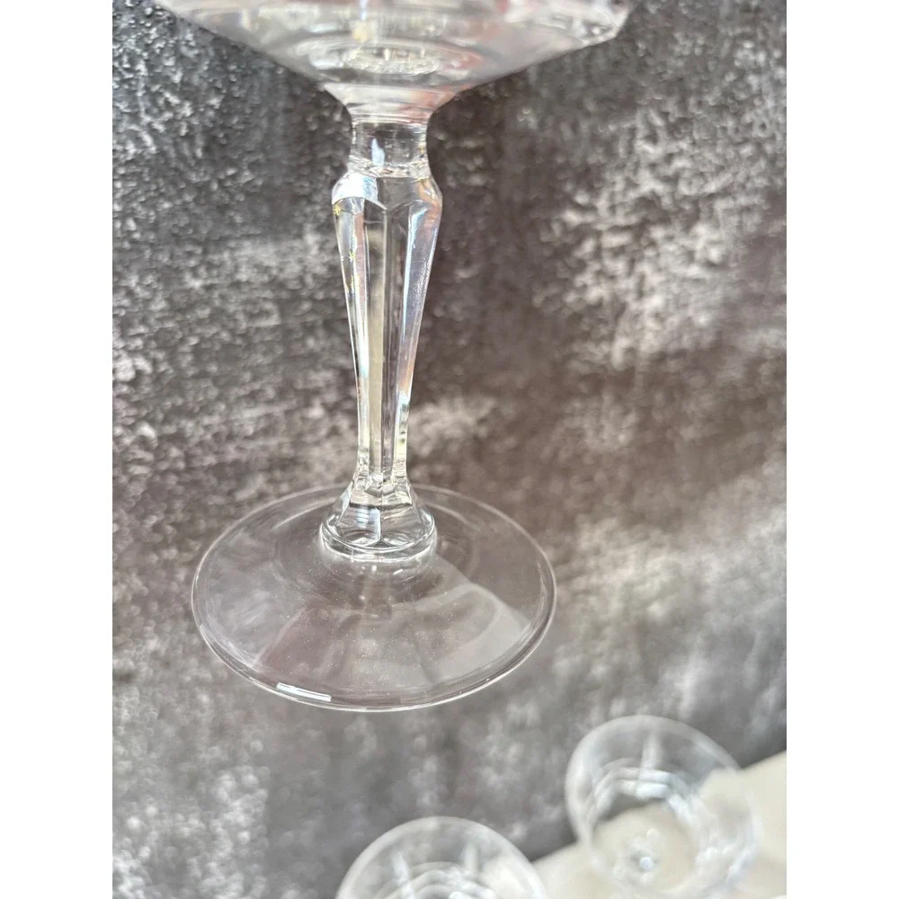 Vintage Crystal Champagne Coupe Glasses Set‎ of 4 Diamond Cut Pedestal Stemware